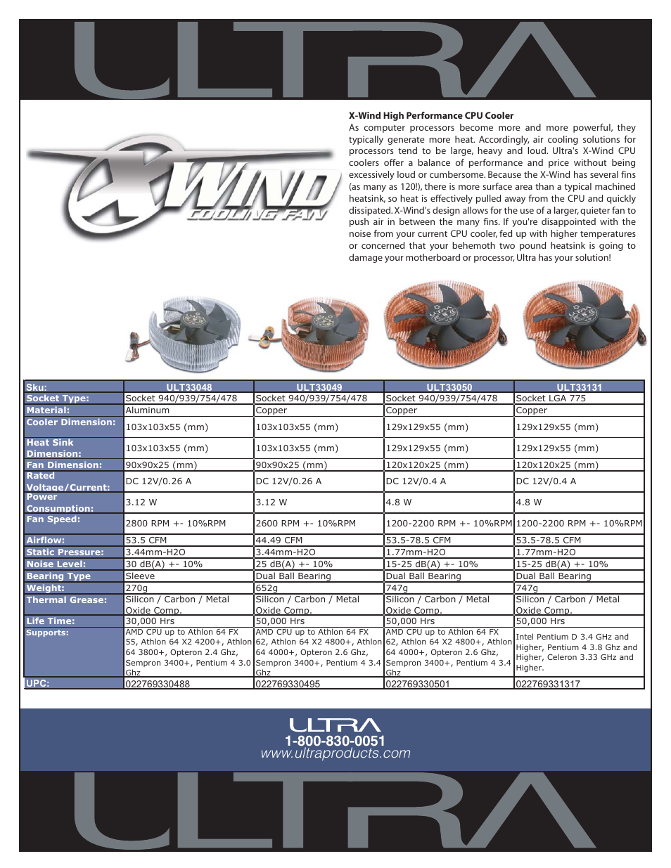 Ultra Products X-Wind High Performance CPU Cooler ULT33131 User Manual | 1 page