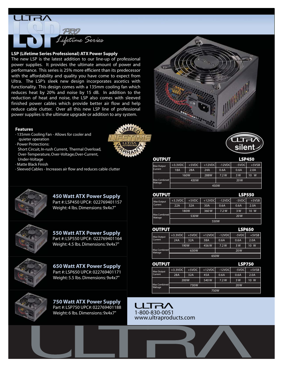 Ultra Products LSP Pro Lifetime Series User Manual | 1 page