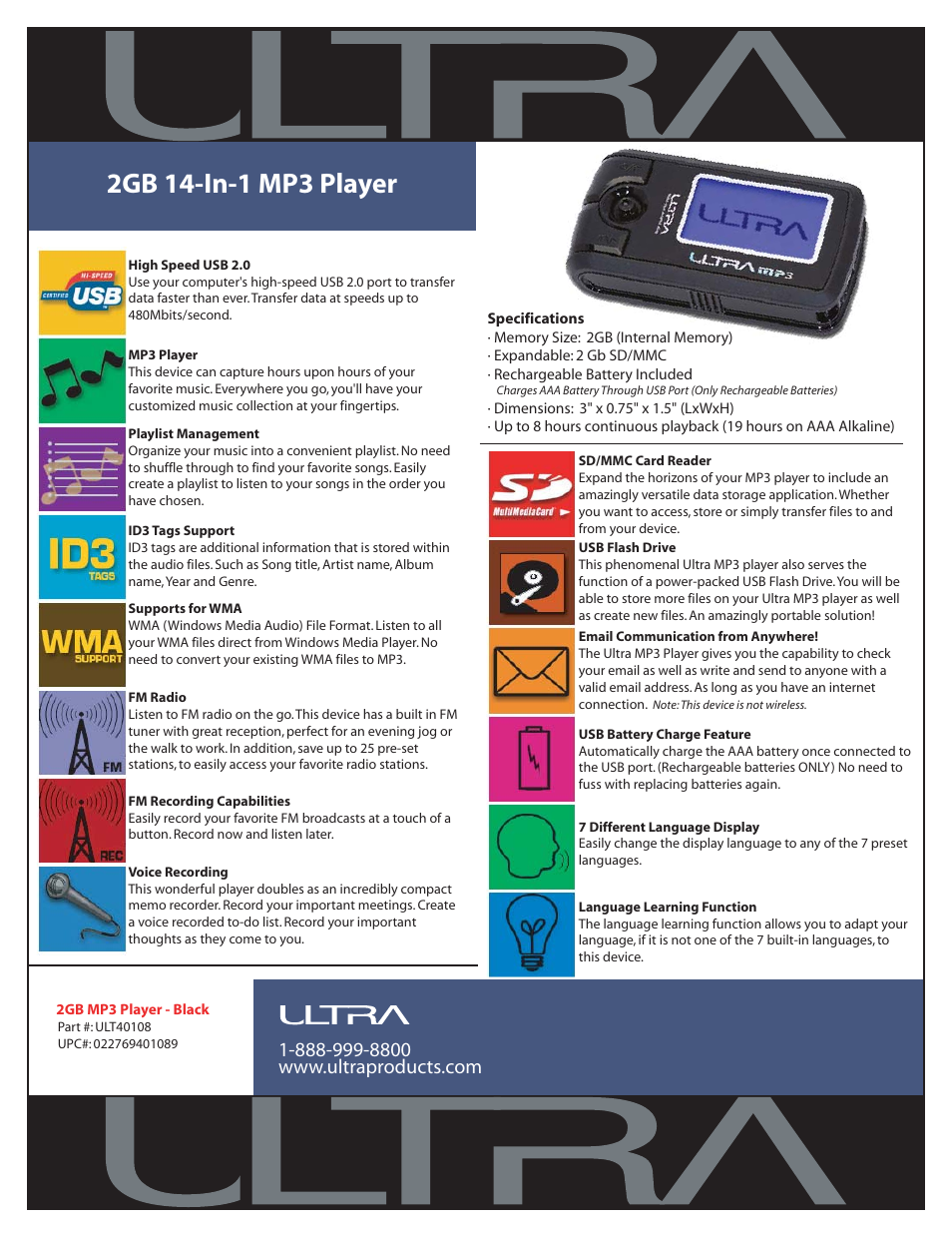 Ultra Products 2 GB User Manual | 1 page