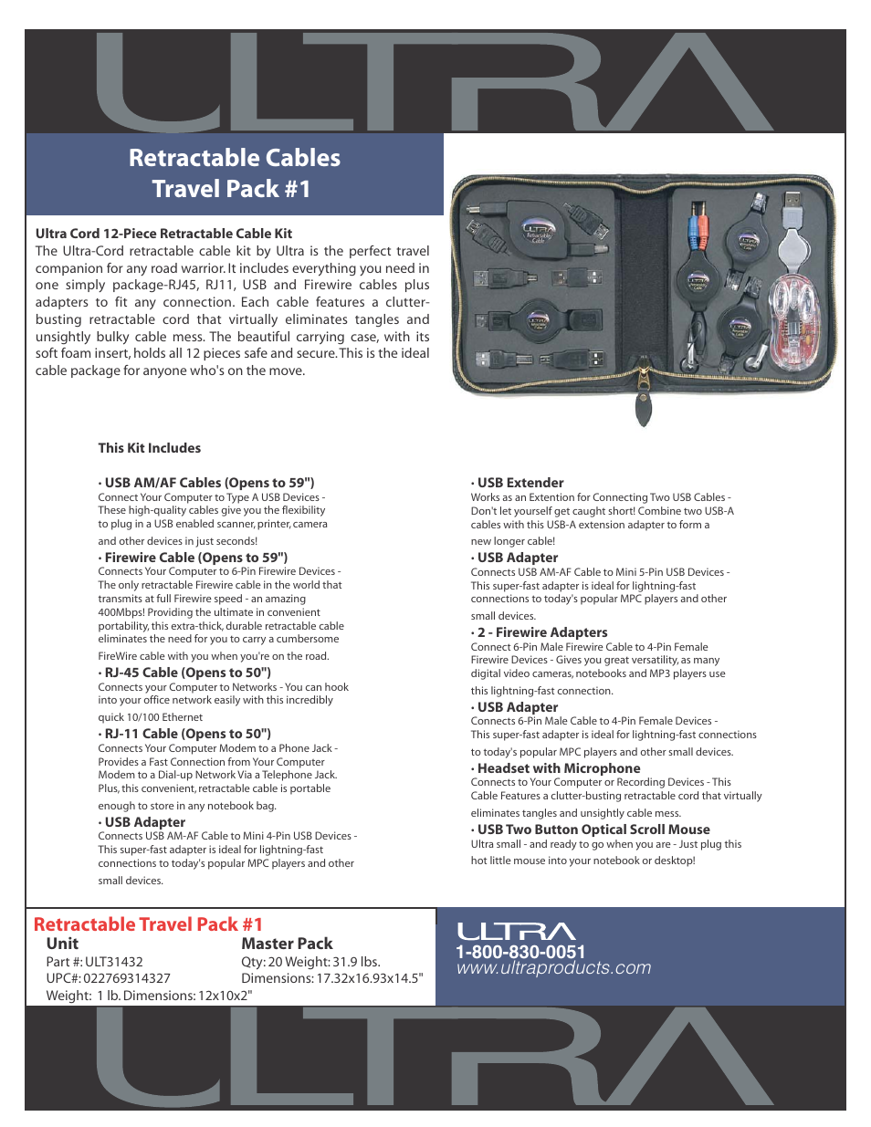 Ultra Products Travel Pack #1 ULT31432 User Manual | 1 page