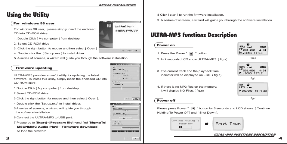 Using the utility, Ultra-mp3 functions description | Ultra Products MP3 Player User Manual | Page 3 / 12