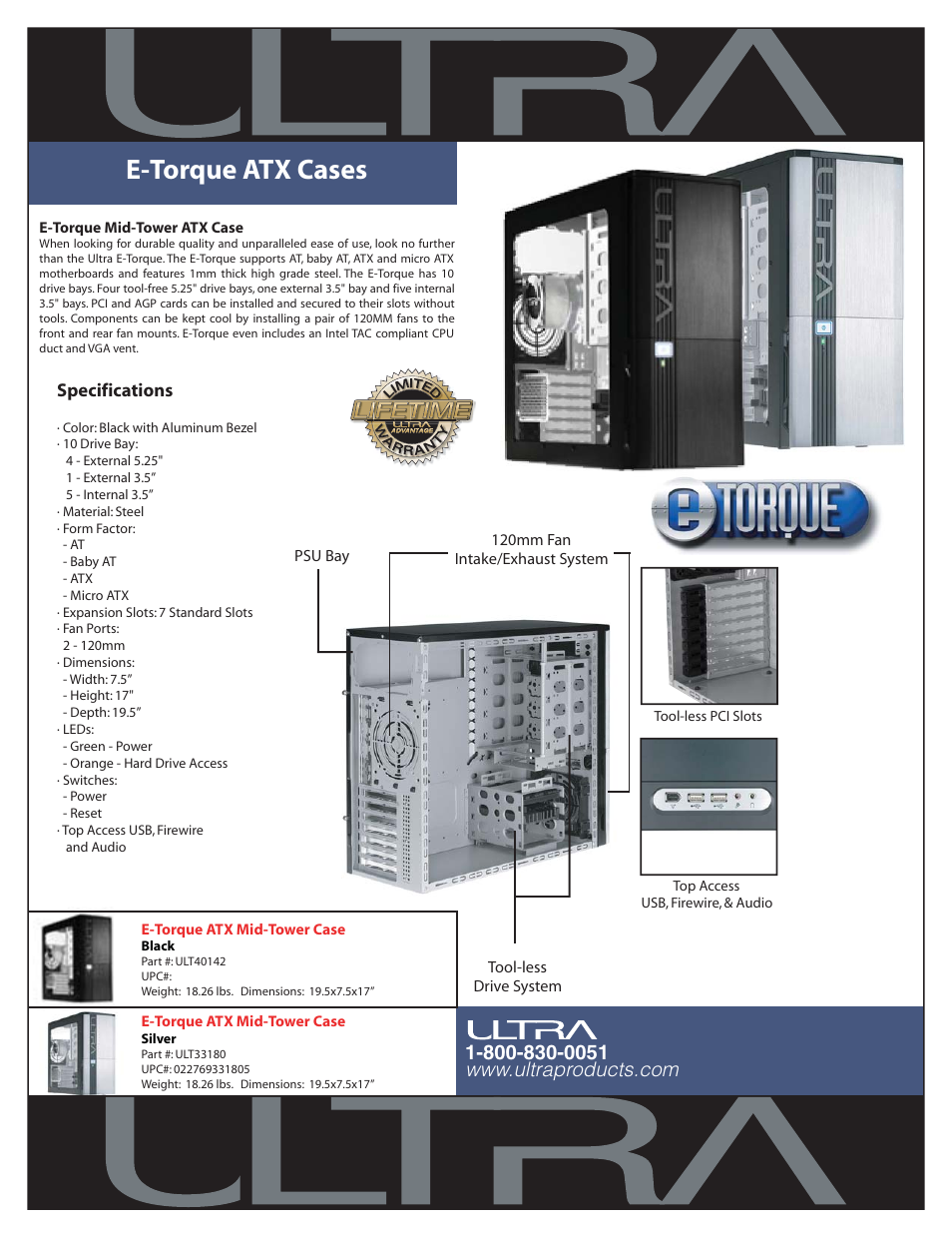 Ultra Products Mid-Tower ATX Case E-Torque User Manual | 1 page