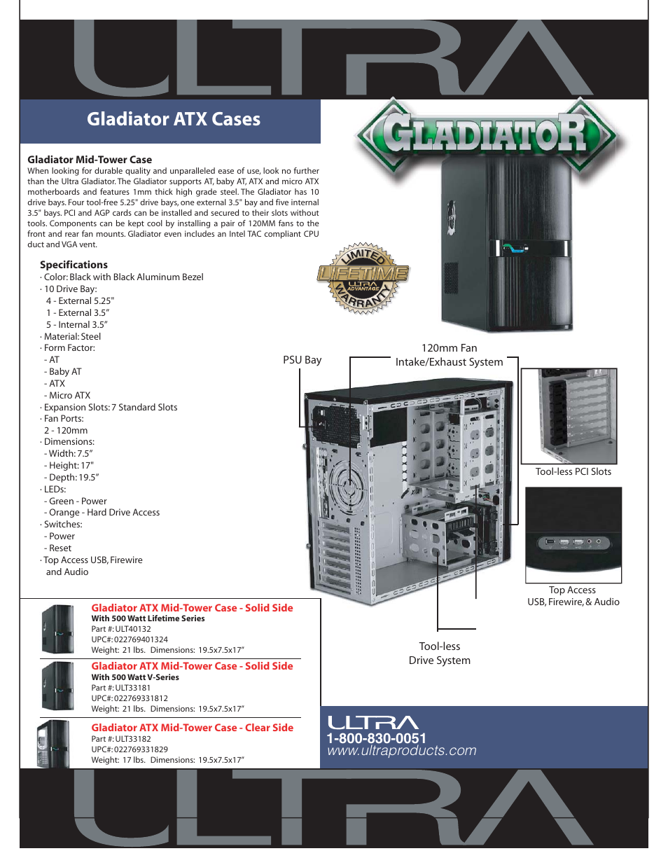 Ultra Products Mid-Tower Case Gladiator User Manual | 1 page