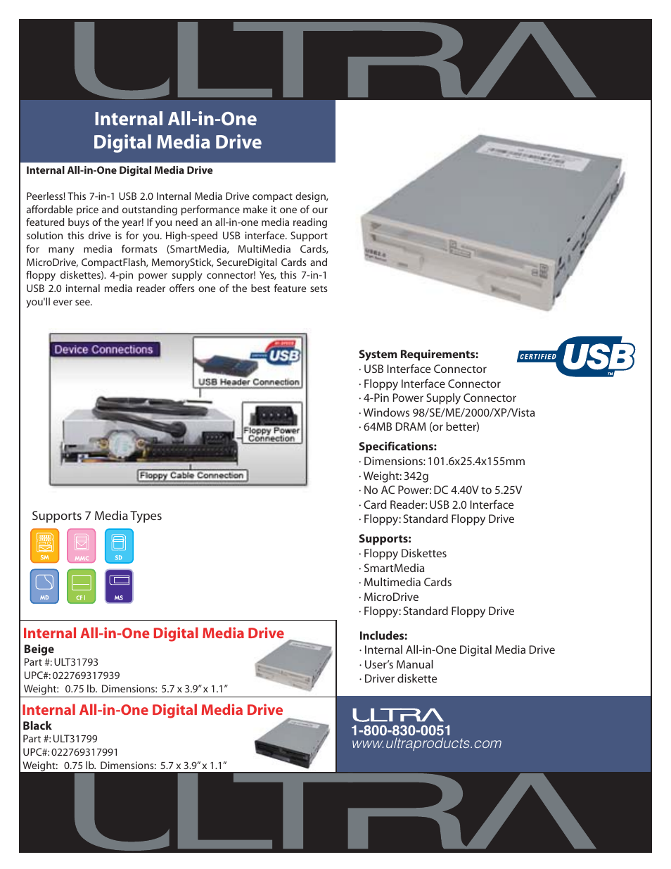 Ultra Products Internal All-in-One Digital Media Drive ULT31793 User Manual | 1 page