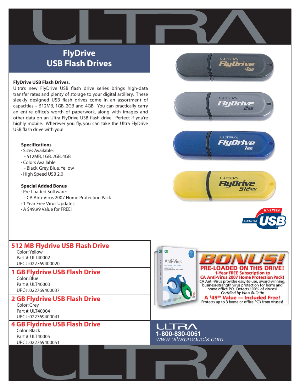 Ultra Products USB Flash Drives FlyDrive User Manual | 1 page