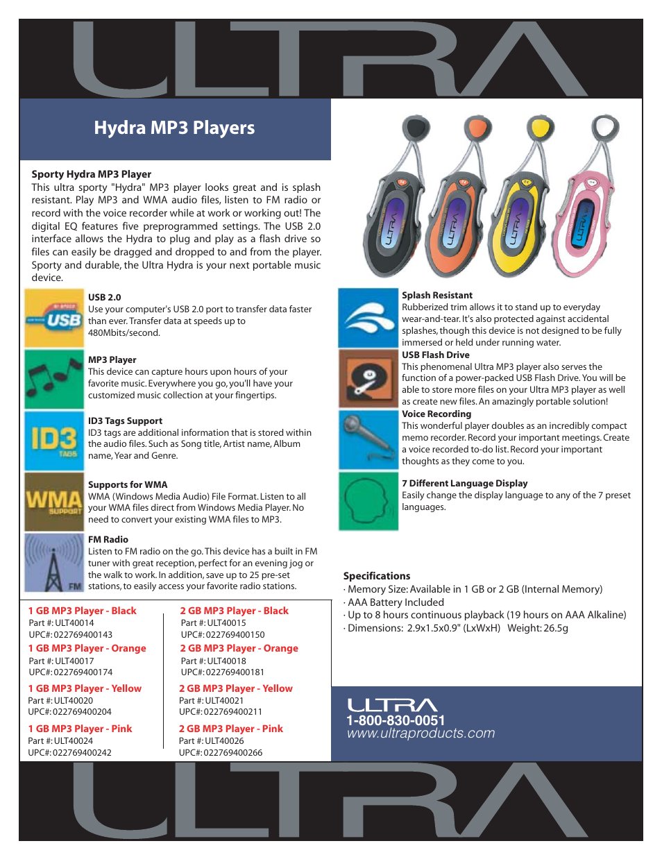 Ultra Products Hydra User Manual | 1 page