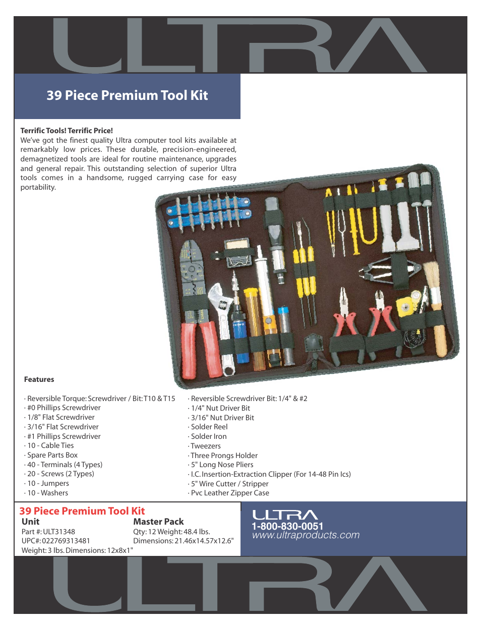Ultra Products 39 Piece Premium Tool Kit ULT31348 User Manual | 1 page