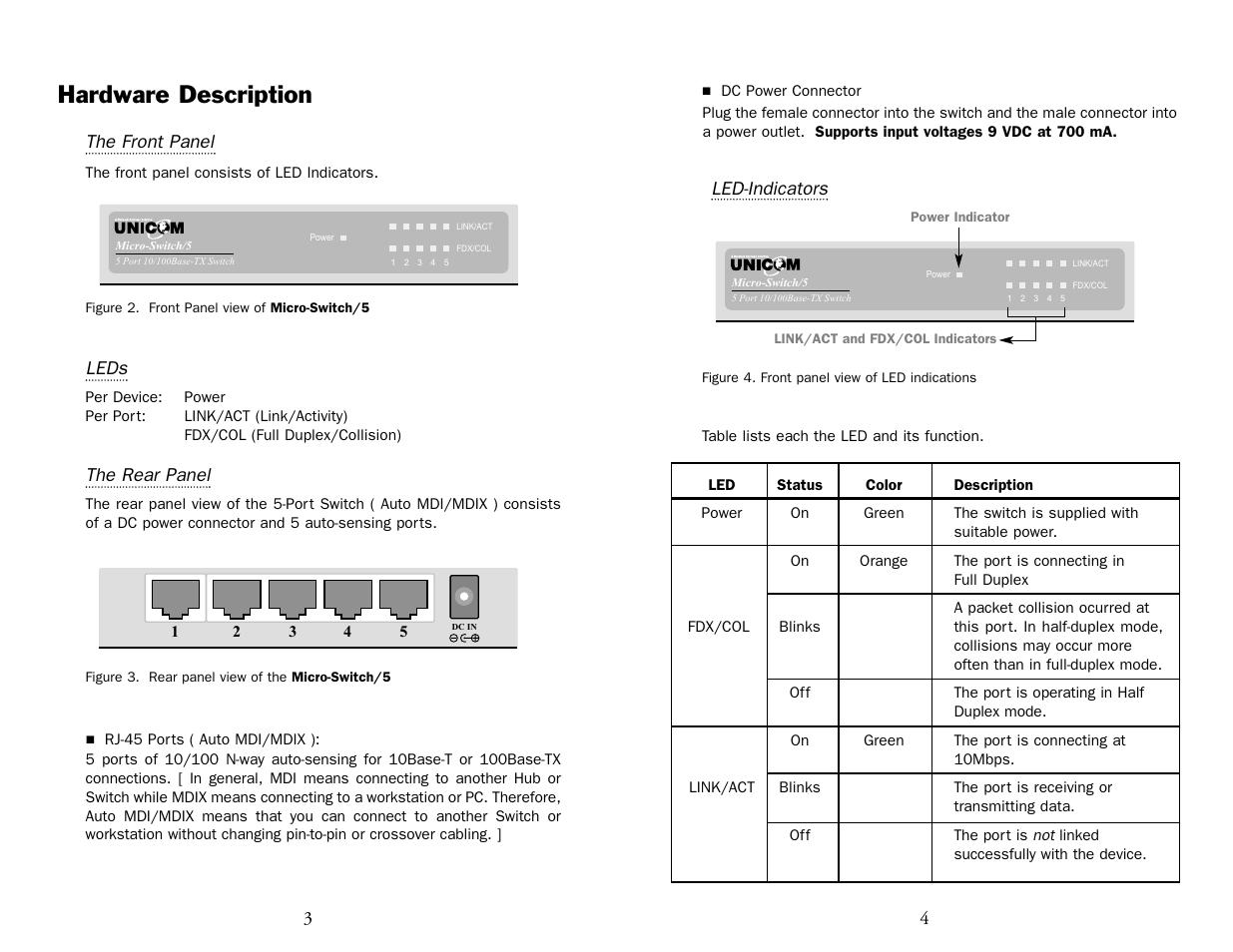 Hardware description | UNICOM Electric Micro Net 5 User Manual | Page 4 / 4