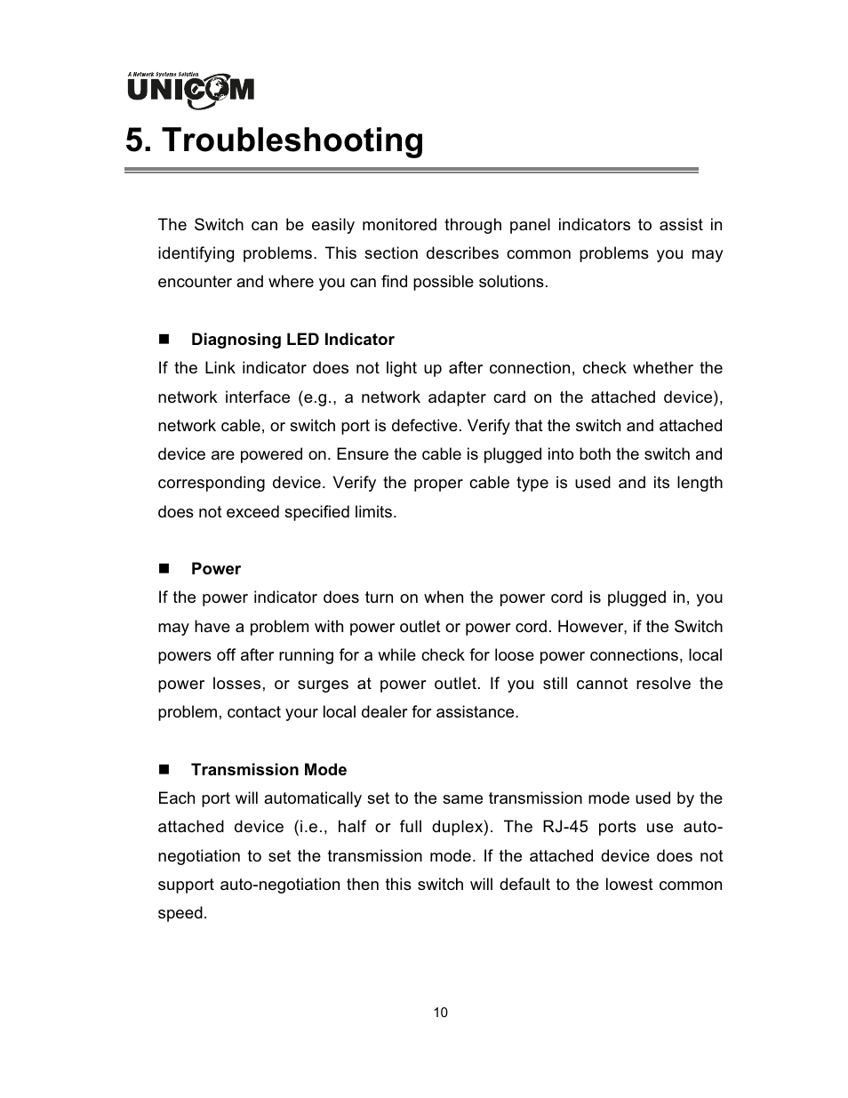 Troubleshooting | UNICOM Electric DynaGST/1602G User Manual | Page 13 / 17