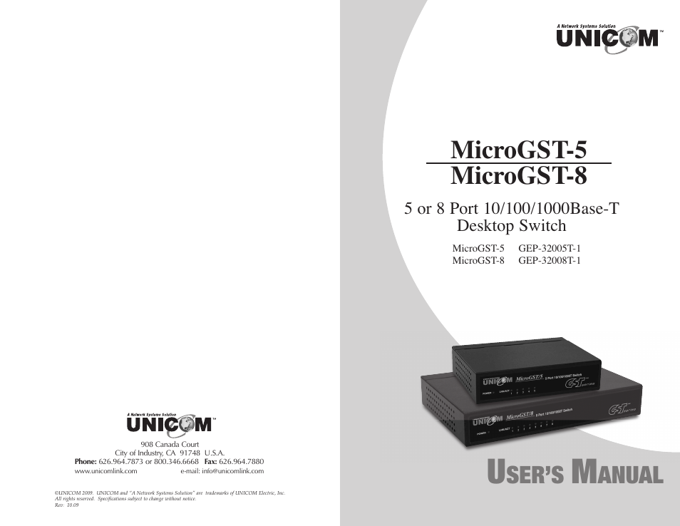 UNICOM Electric MICROGST-8 User Manual | 6 pages