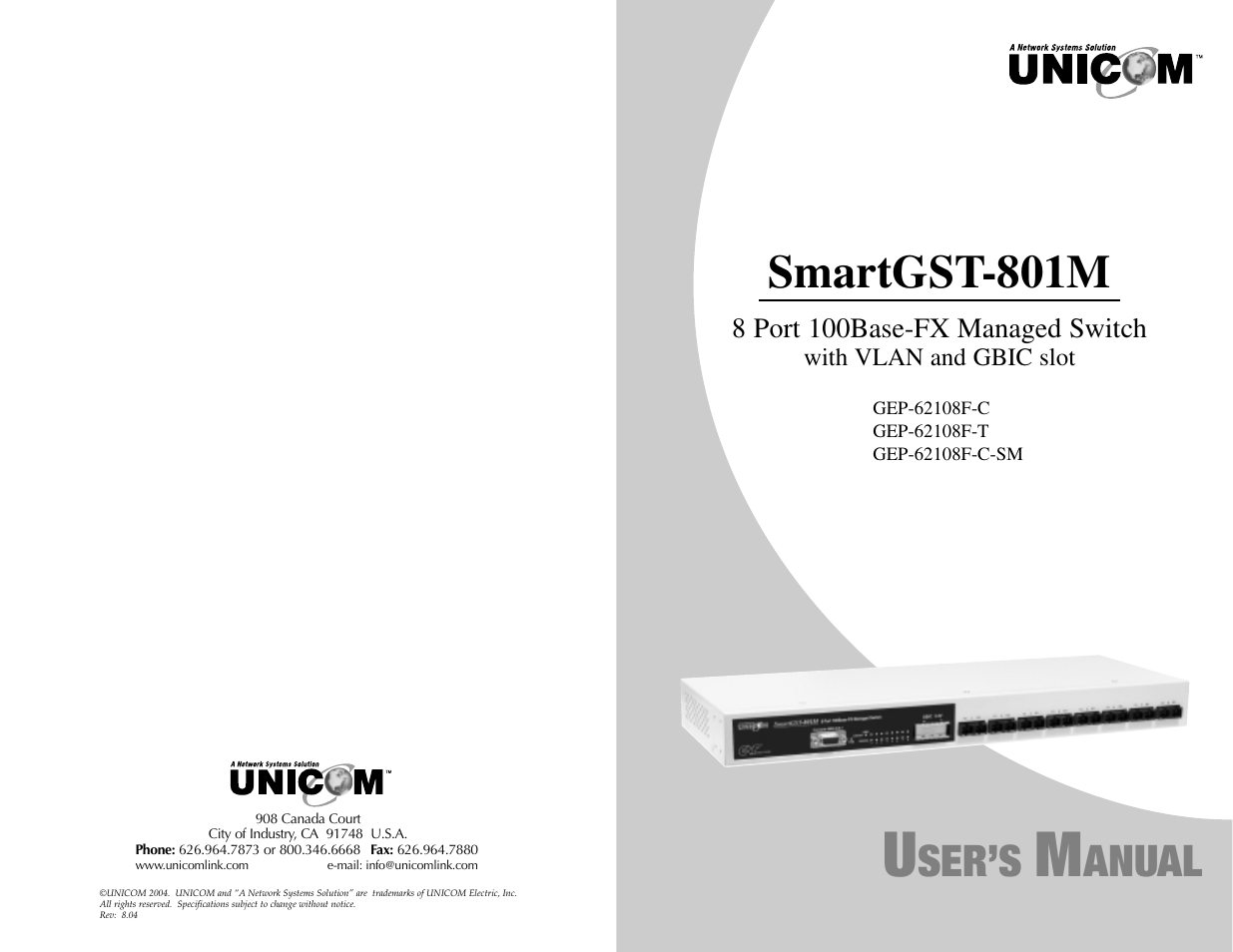 UNICOM Electric 8 User Manual | 64 pages