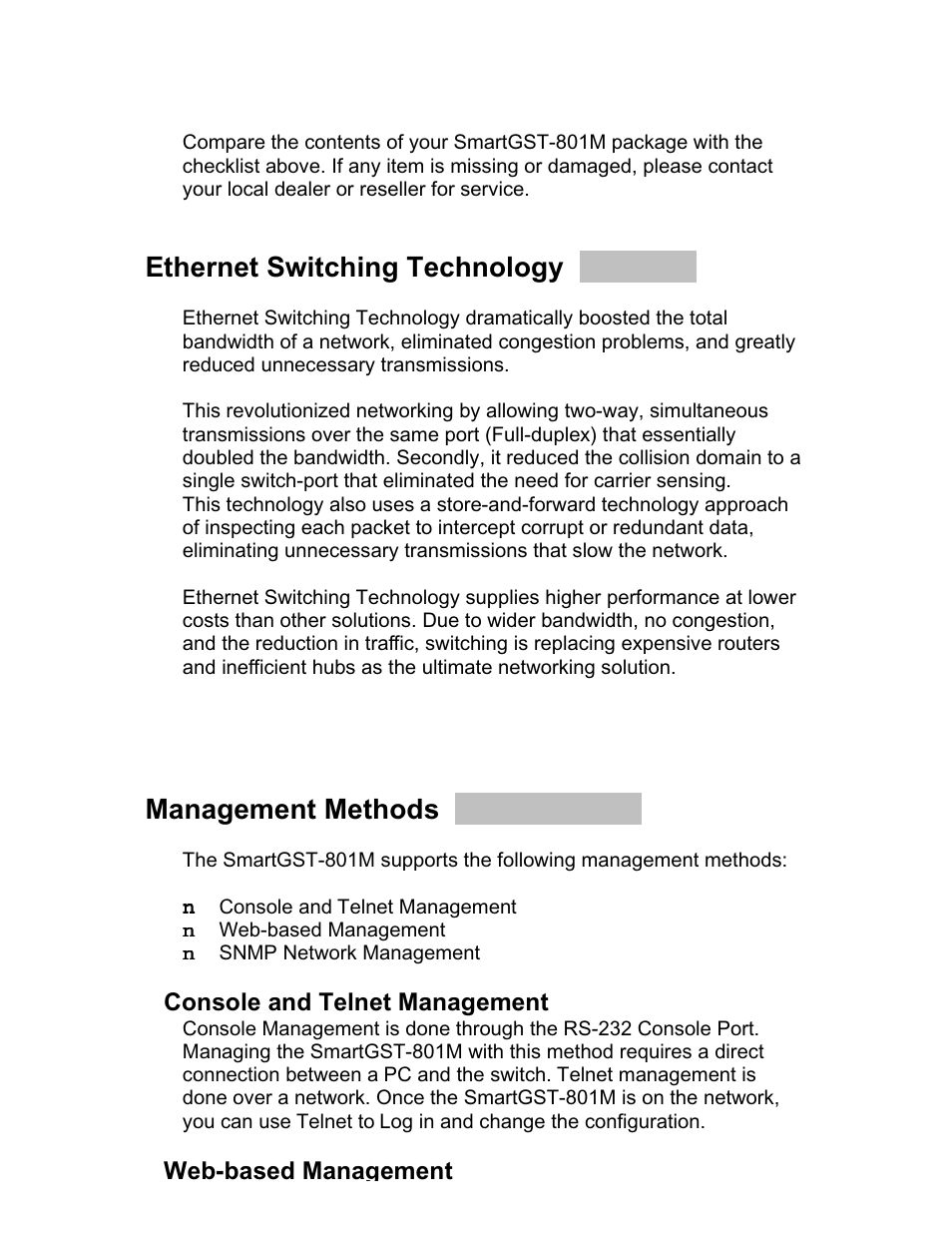 Ethernet switching technology, Management methods | UNICOM Electric 8 User Manual | Page 4 / 64