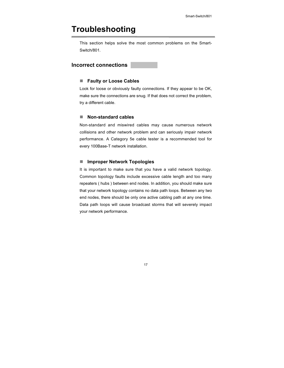 Troubleshooting, Incorrect connections | UNICOM Electric FEP-30109T-C-SM User Manual | Page 18 / 22
