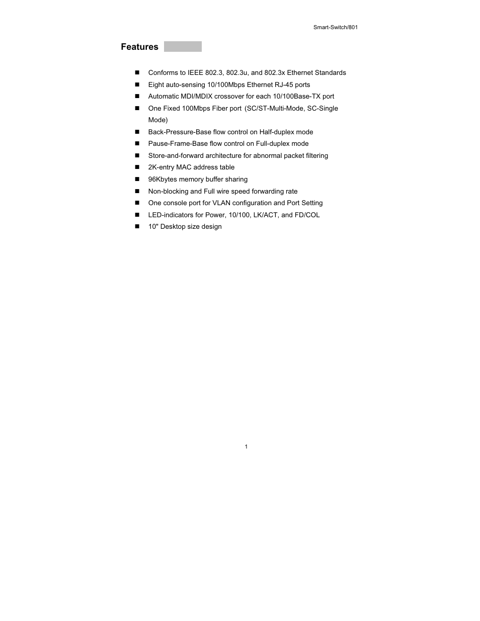 Features | UNICOM Electric FEP-30109T-C-SM User Manual | Page 2 / 22