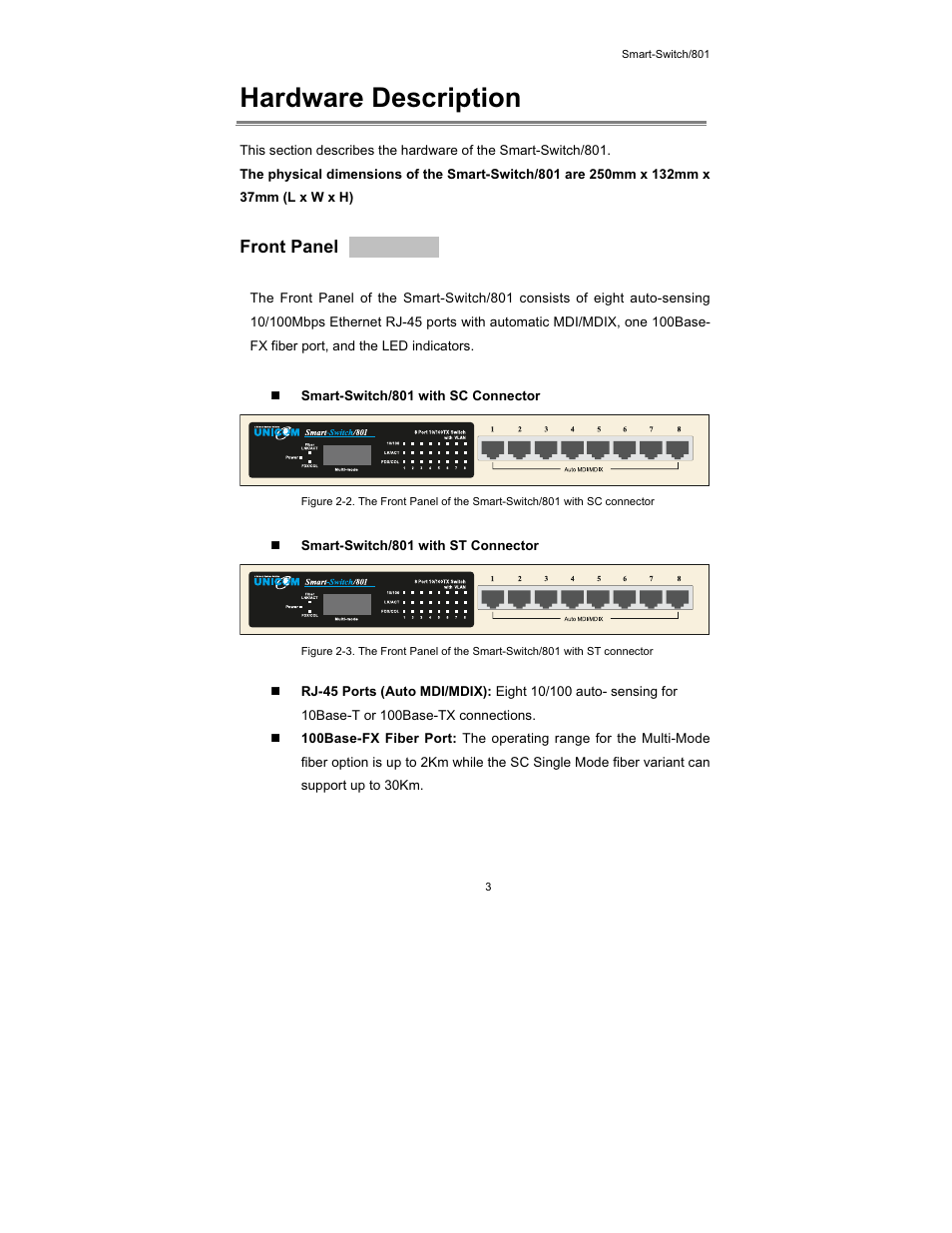 Hardware description, Front panel | UNICOM Electric FEP-30109T-C-SM User Manual | Page 4 / 22