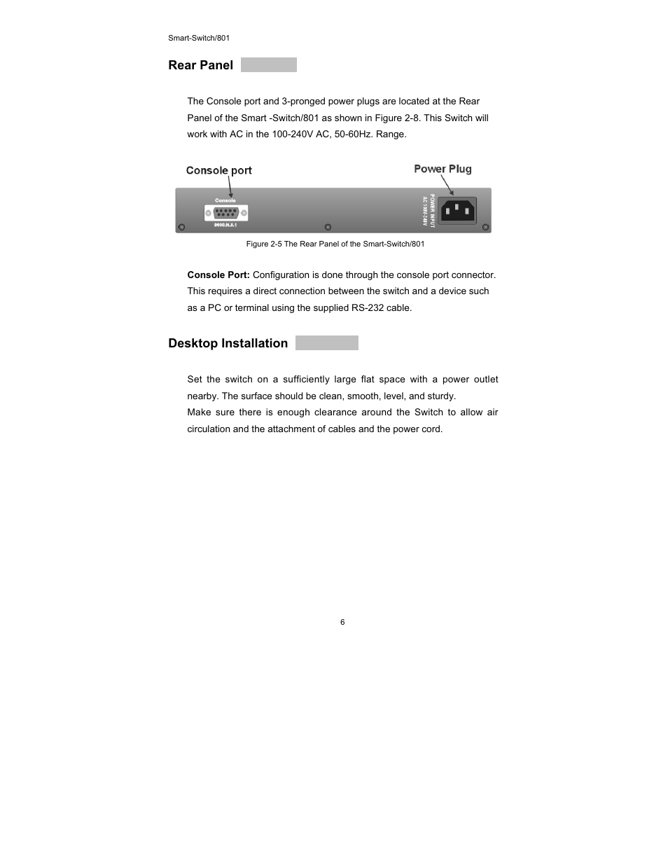 Rear panel, Desktop installation | UNICOM Electric FEP-30109T-C-SM User Manual | Page 7 / 22