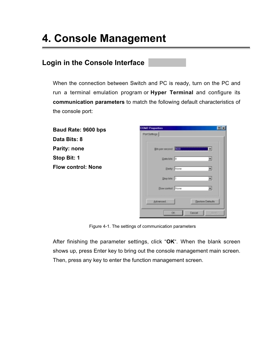 Console management, Login in the console interface | UNICOM Electric GST-2402 User Manual | Page 17 / 34