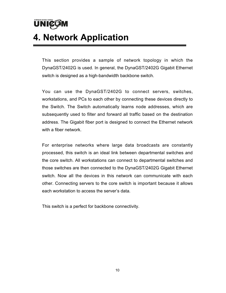 Network application | UNICOM Electric DynaGST/2402G User Manual | Page 13 / 18