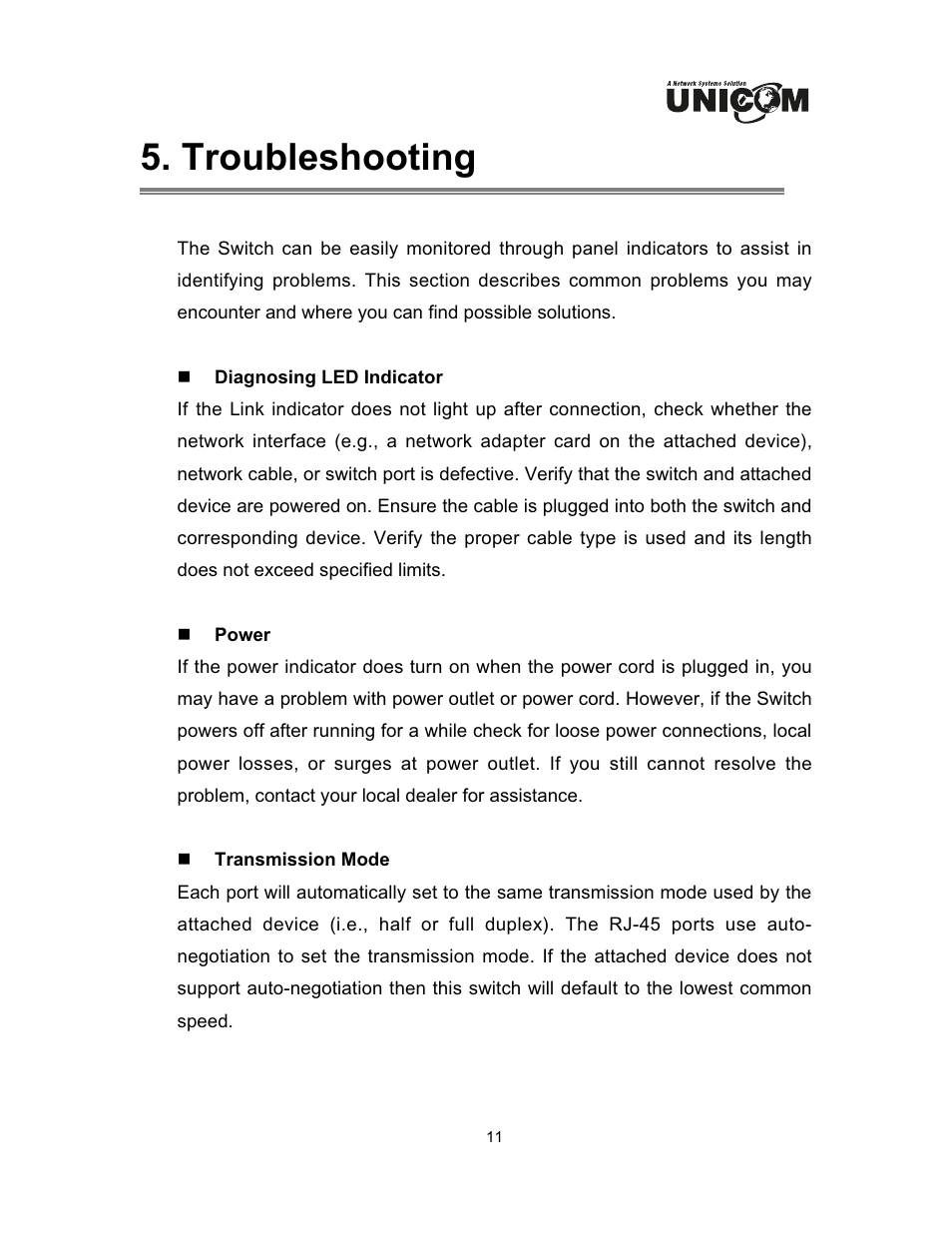 Troubleshooting | UNICOM Electric DynaGST/2402G User Manual | Page 14 / 18