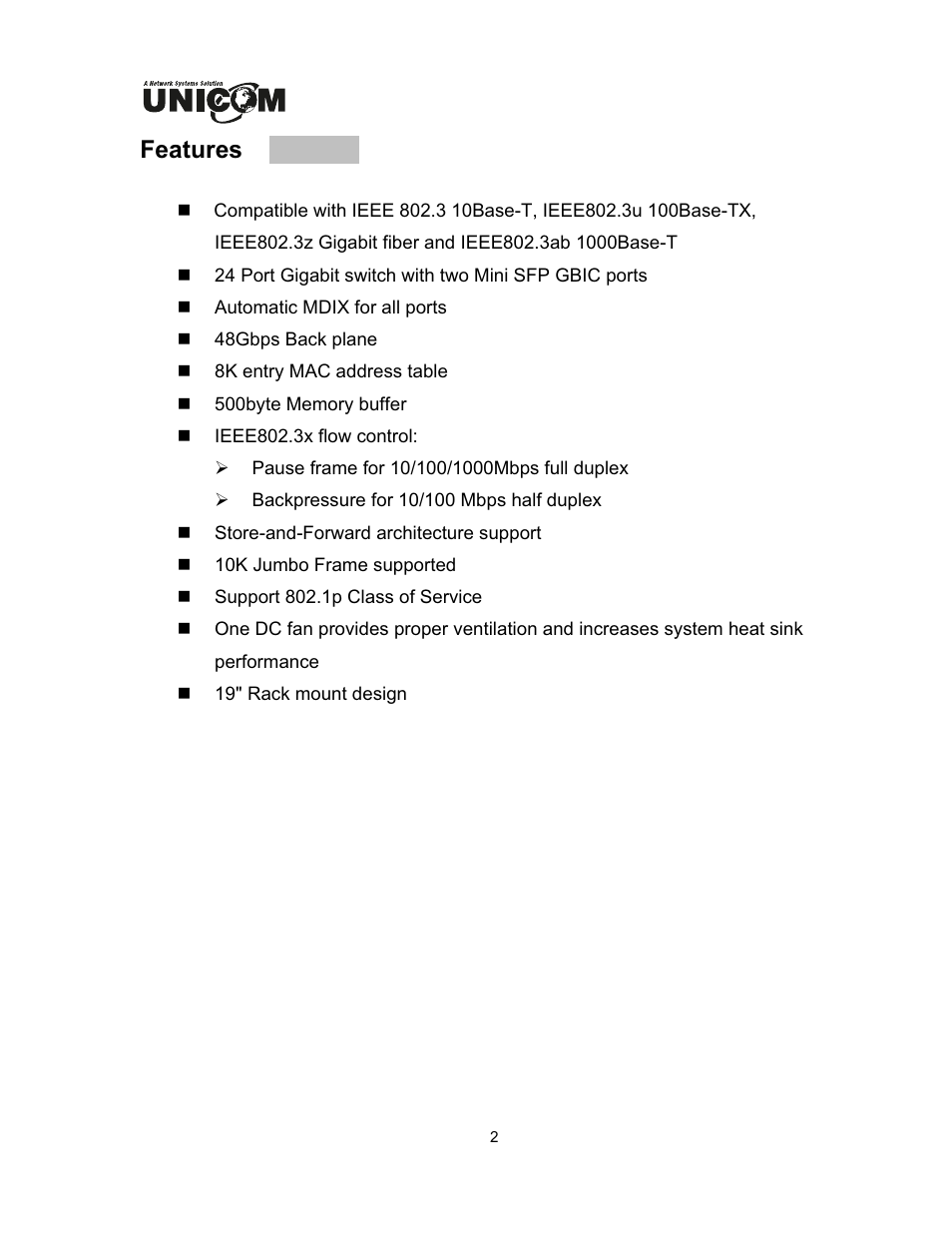 Features | UNICOM Electric DynaGST/2402G User Manual | Page 5 / 18