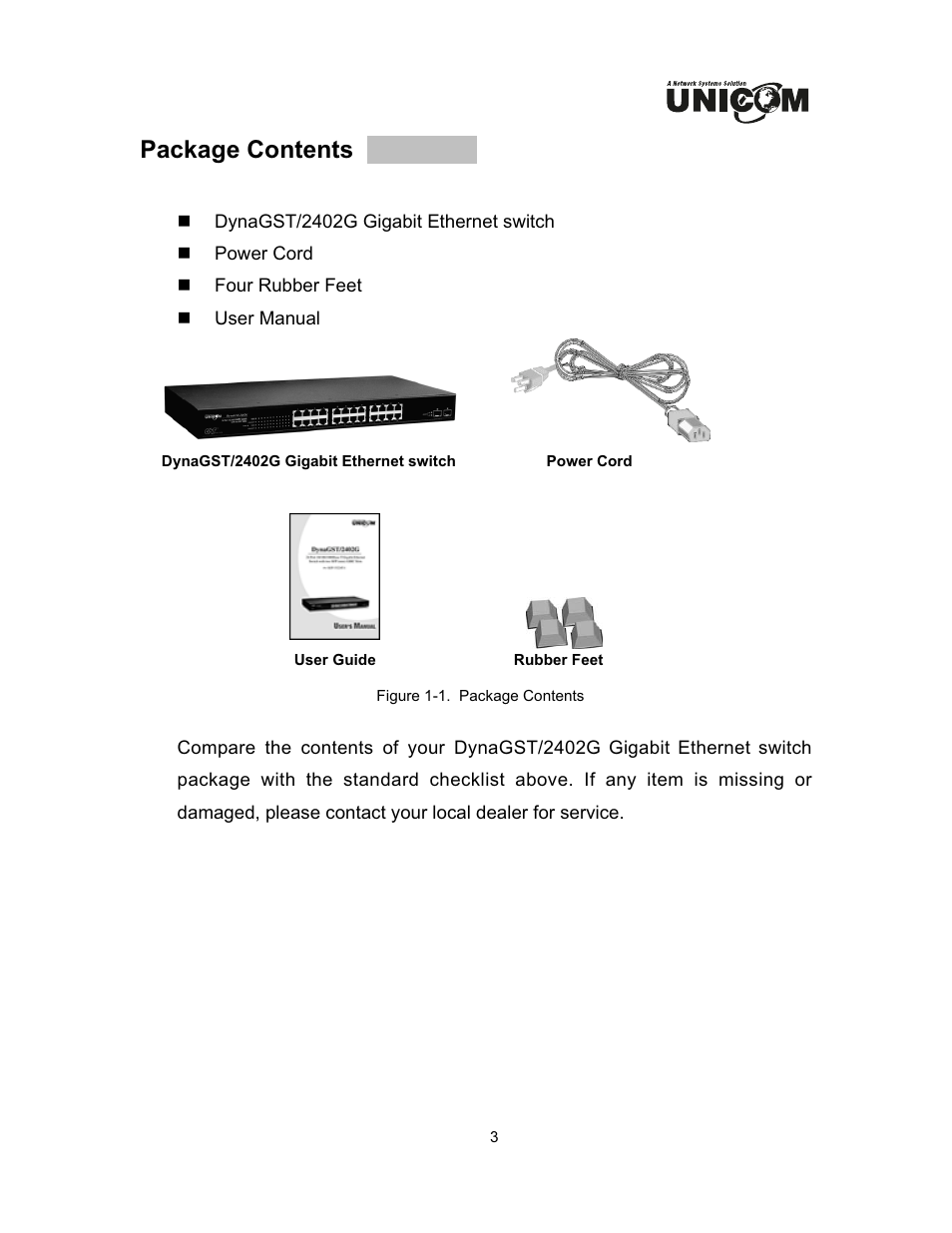 Package contents | UNICOM Electric DynaGST/2402G User Manual | Page 6 / 18