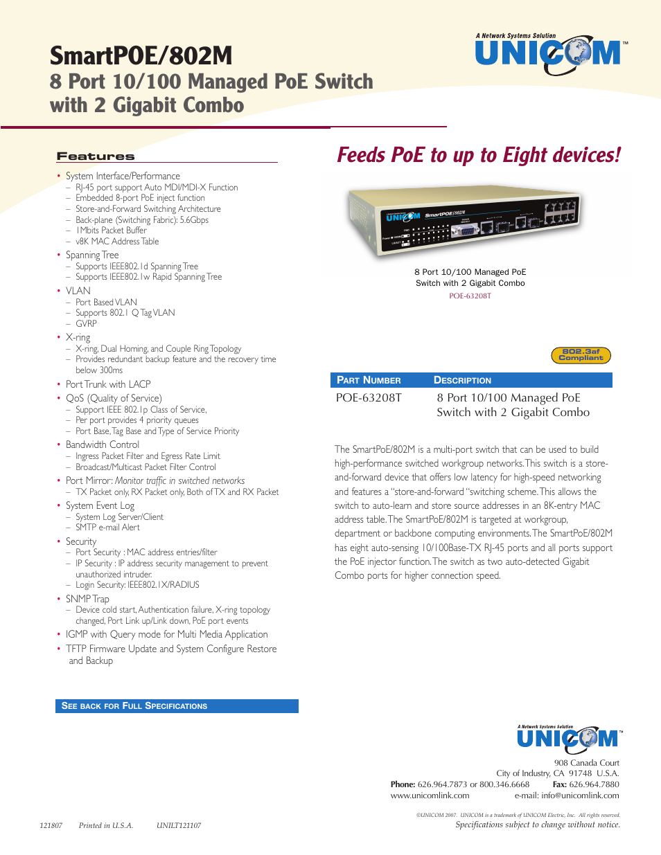 UNICOM Electric SmartPoE/802M User Manual | 2 pages
