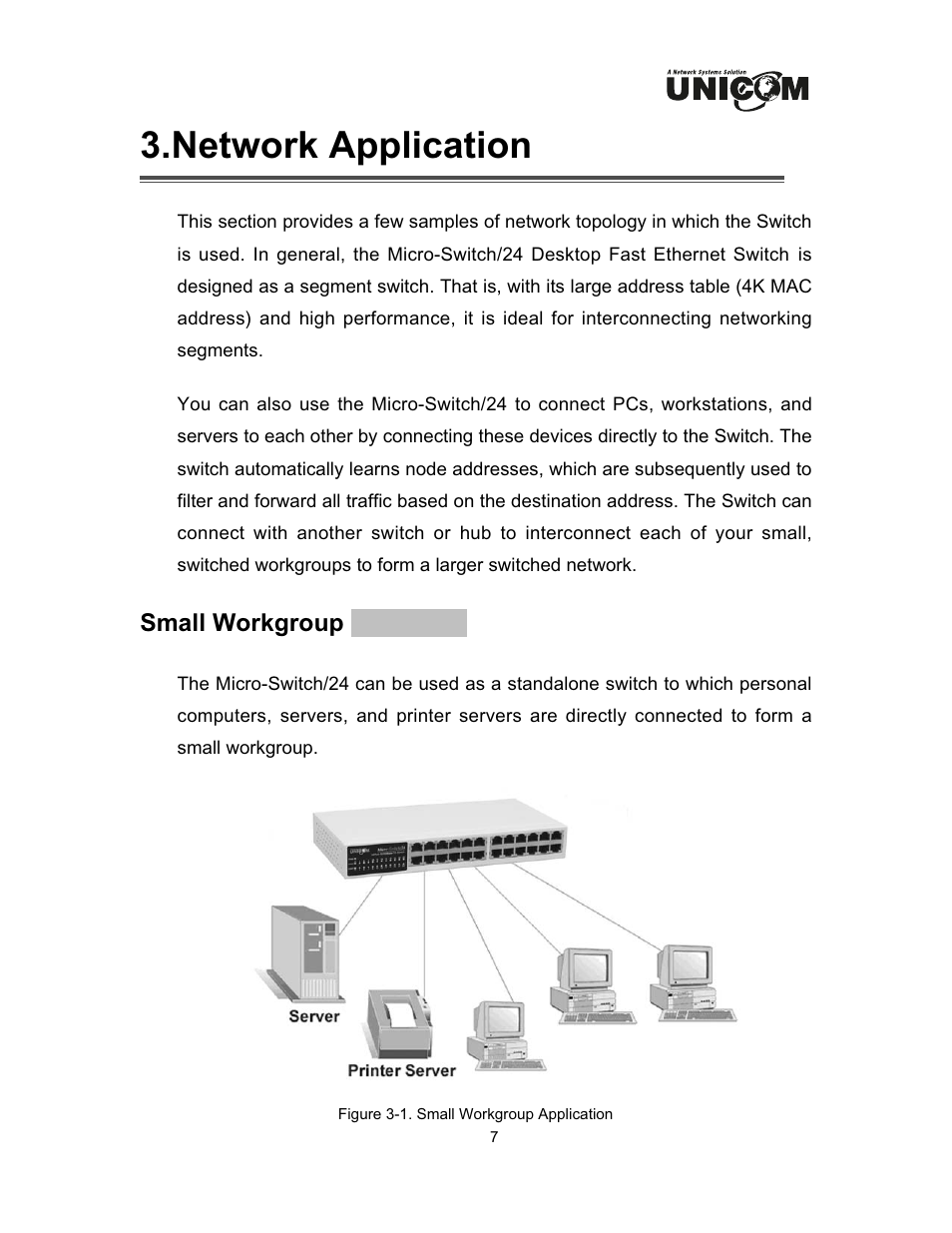 Network application, Small workgroup | UNICOM Electric FEP-32024T User Manual | Page 10 / 15