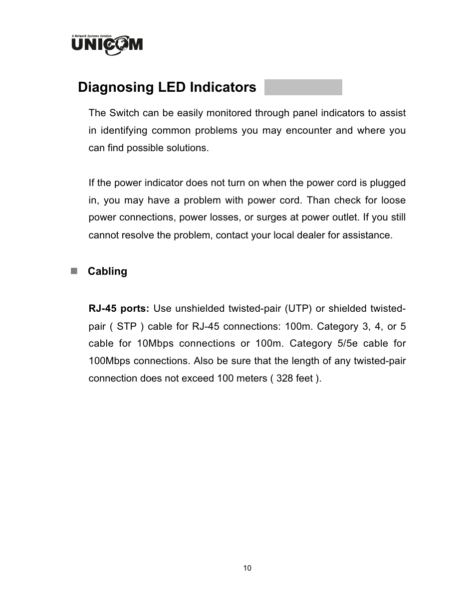 Diagnosing led indicators | UNICOM Electric FEP-32024T User Manual | Page 13 / 15