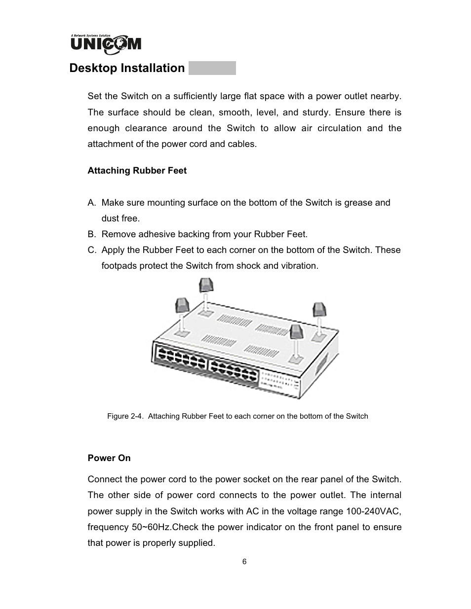 Desktop installation | UNICOM Electric FEP-32024T User Manual | Page 9 / 15
