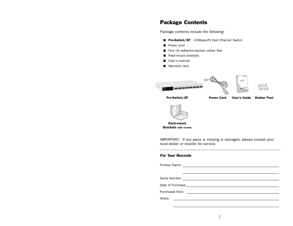 Package contents | UNICOM Electric Pro- 8F User Manual | Page 3 / 10