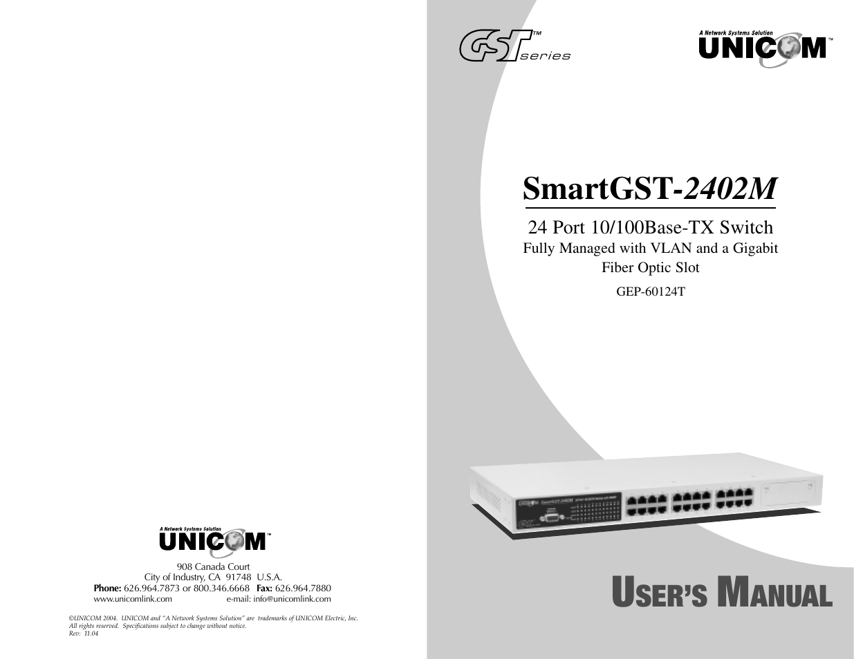 Smartgst -2402m, Ser’s, Anual | UNICOM Electric SmartGST-2402M User Manual | Page 2 / 82