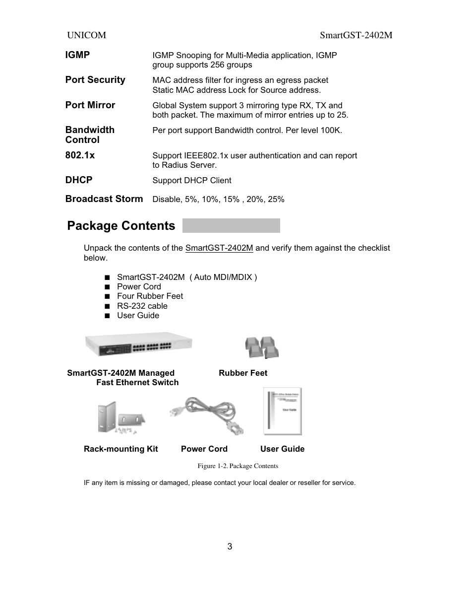 Package contents | UNICOM Electric SmartGST-2402M User Manual | Page 4 / 82