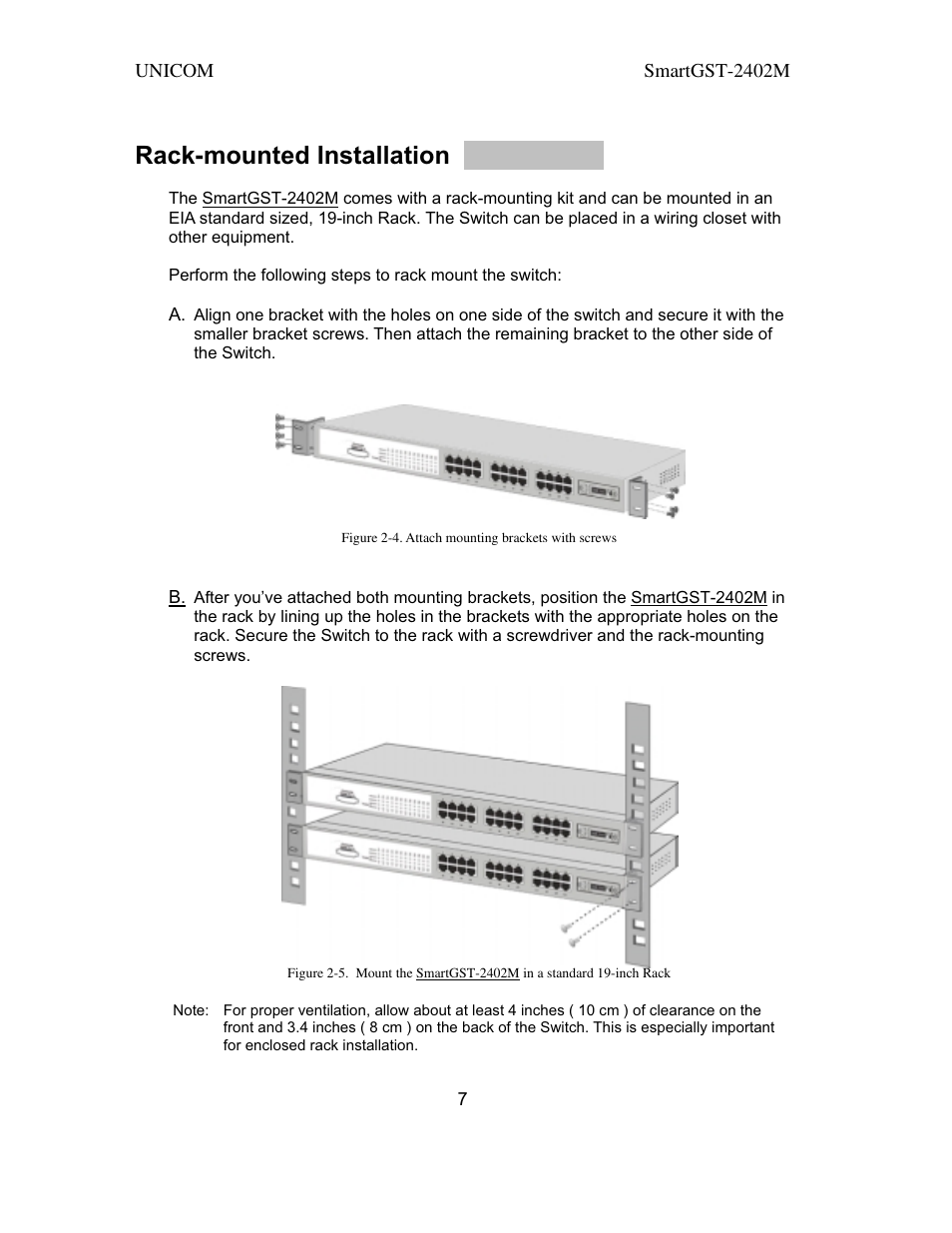 Rack-mounted installation | UNICOM Electric SmartGST-2402M User Manual | Page 8 / 82