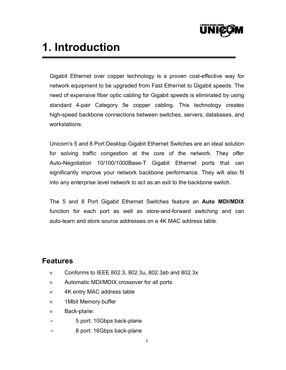 Introduction, Features | UNICOM Electric GEP-32008T User Manual | Page 4 / 12