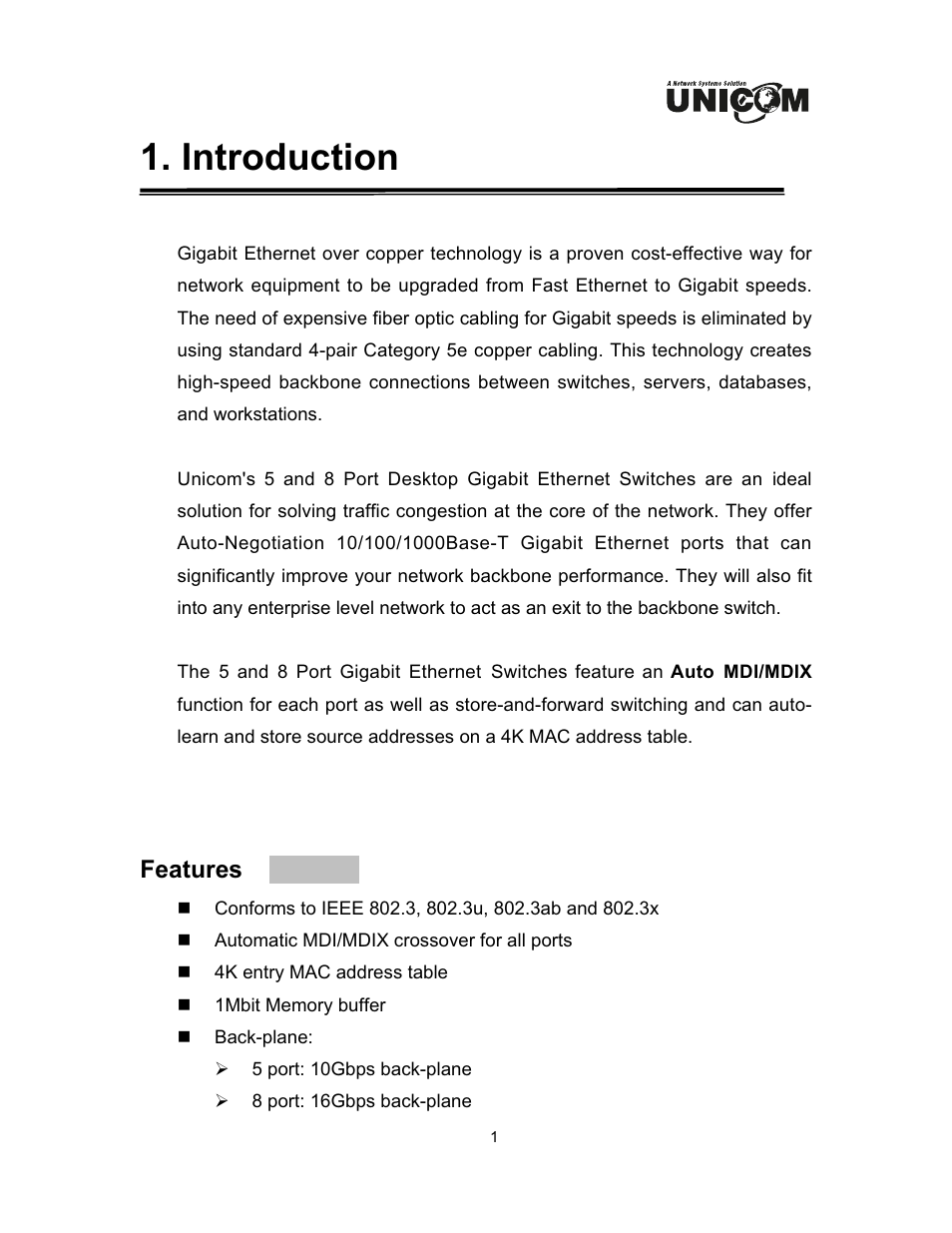 Introduction, Features | UNICOM Electric GEP-32005T User Manual | Page 4 / 12