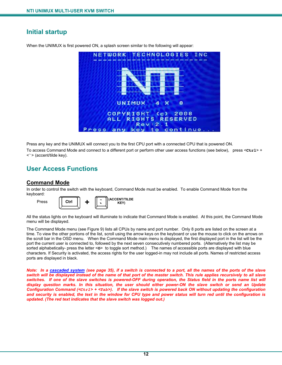 Initial startup, User access functions | UNIMAX Houseware KVM Switch User Manual | Page 17 / 46
