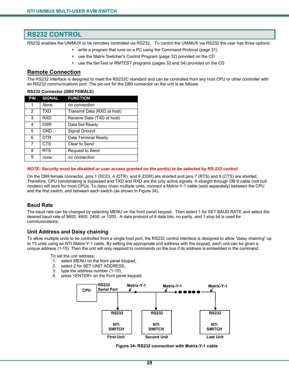 Rs232 control, Remote connection | UNIMAX Houseware KVM Switch User Manual | Page 34 / 46