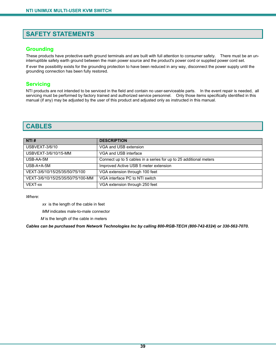 Safety statements, Cables | UNIMAX Houseware KVM Switch User Manual | Page 44 / 46