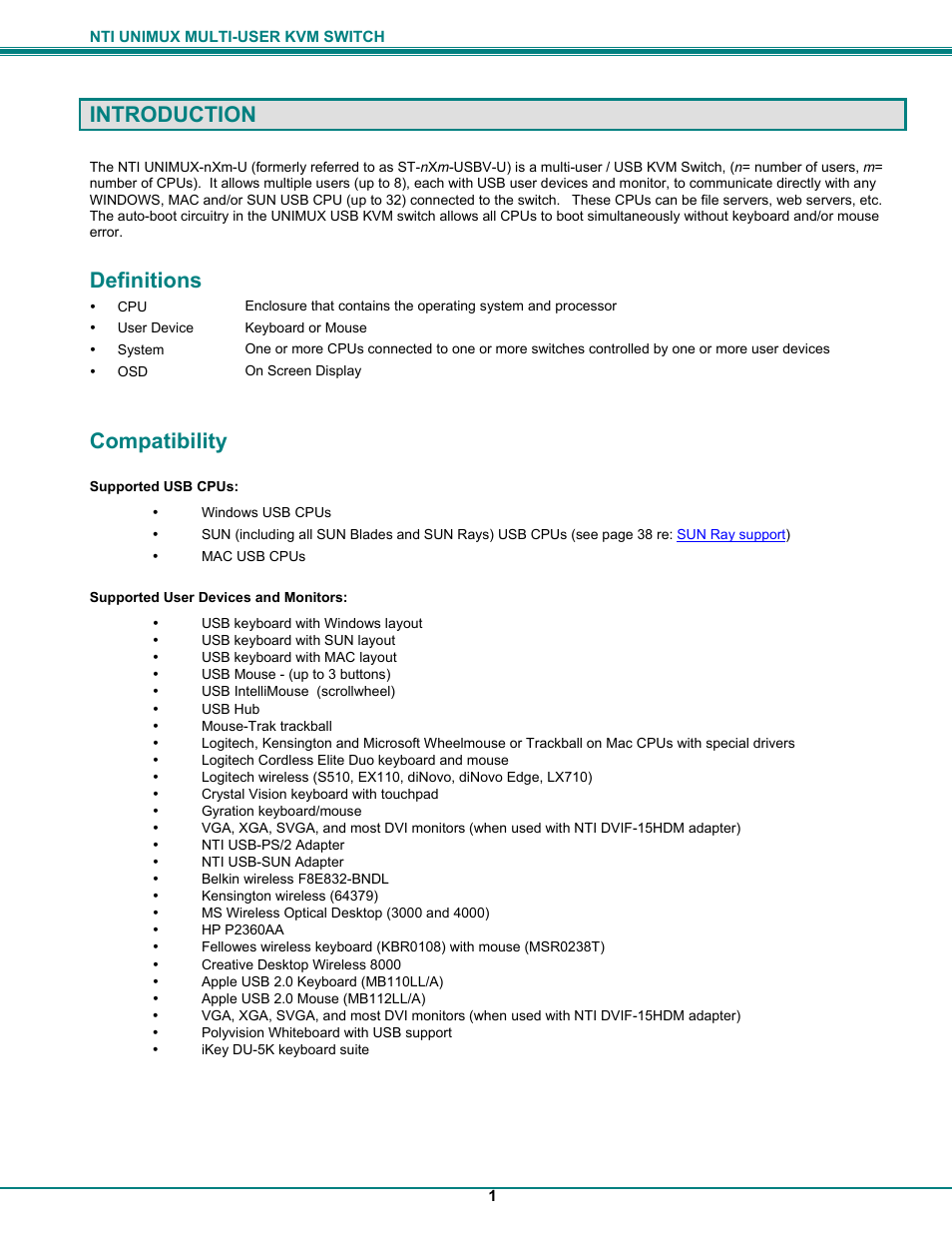 Introduction, Definitions, Compatibility | UNIMAX Houseware KVM Switch User Manual | Page 6 / 46