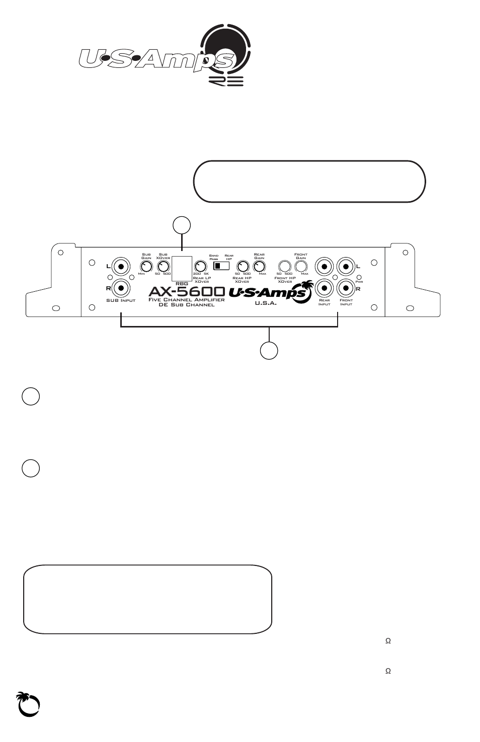 Ax-5600, 7remote bass gain, Way input | 2protection, 2 ohm stability, Warning | US Amps AX User Manual | Page 8 / 20