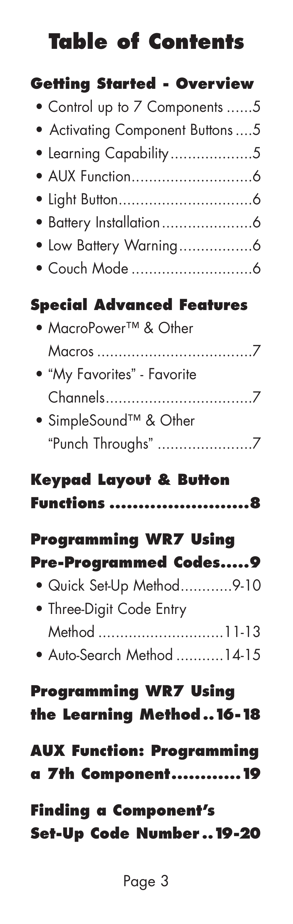 Universal Remote Control (URS) WR7 User Manual | Page 3 / 52