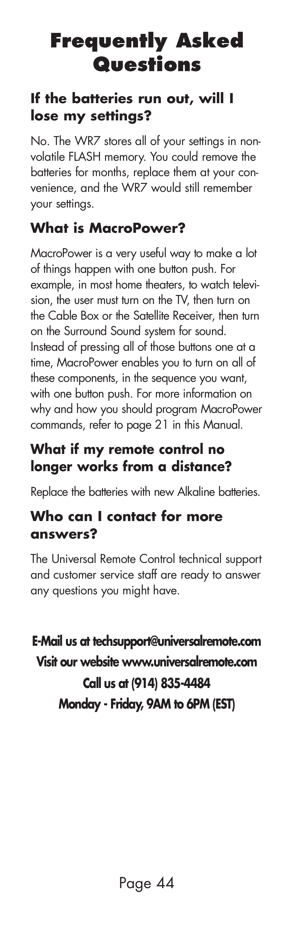 Frequently asked questions | Universal Remote Control (URS) WR7 User Manual | Page 44 / 52