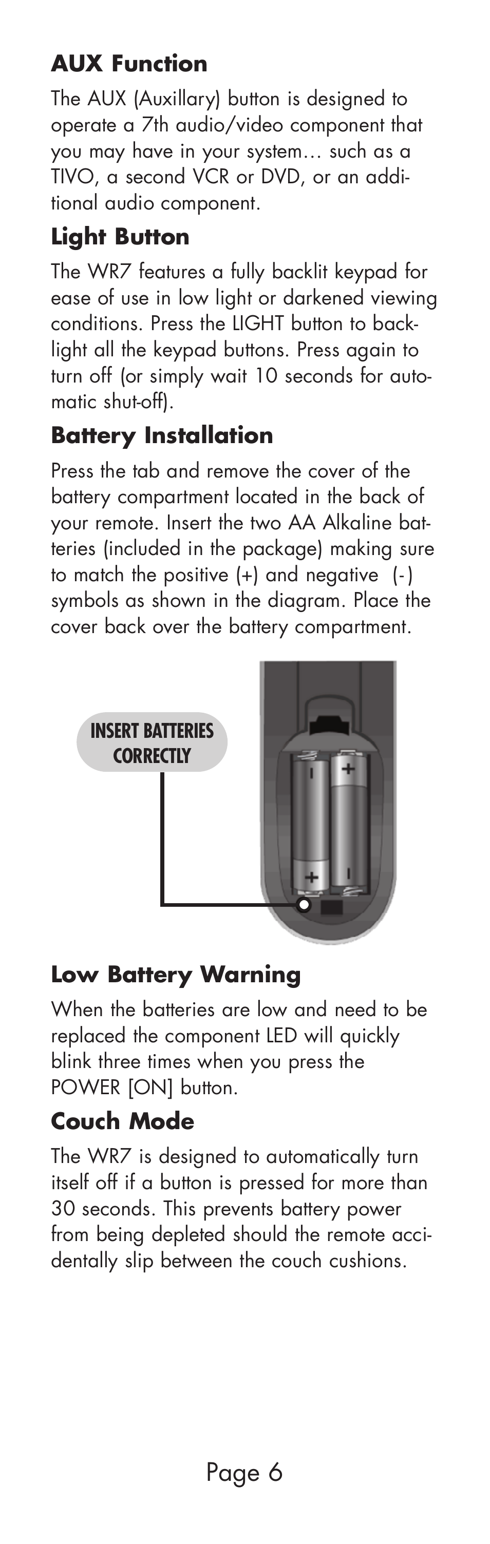 Page 6 | Universal Remote Control (URS) WR7 User Manual | Page 6 / 52