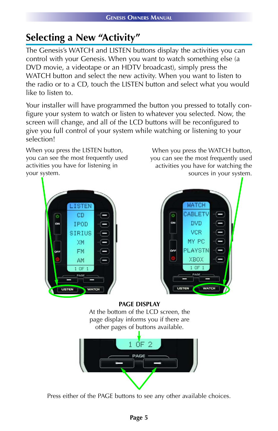 Selecting a new “activity | Universal Remote Control (URS) URC Professional Line MX900 User Manual | Page 8 / 16