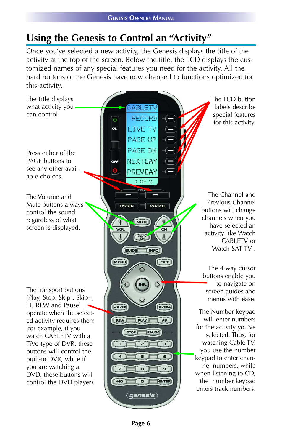 Using the genesis to control an “activity | Universal Remote Control (URS) URC Professional Line MX900 User Manual | Page 9 / 16