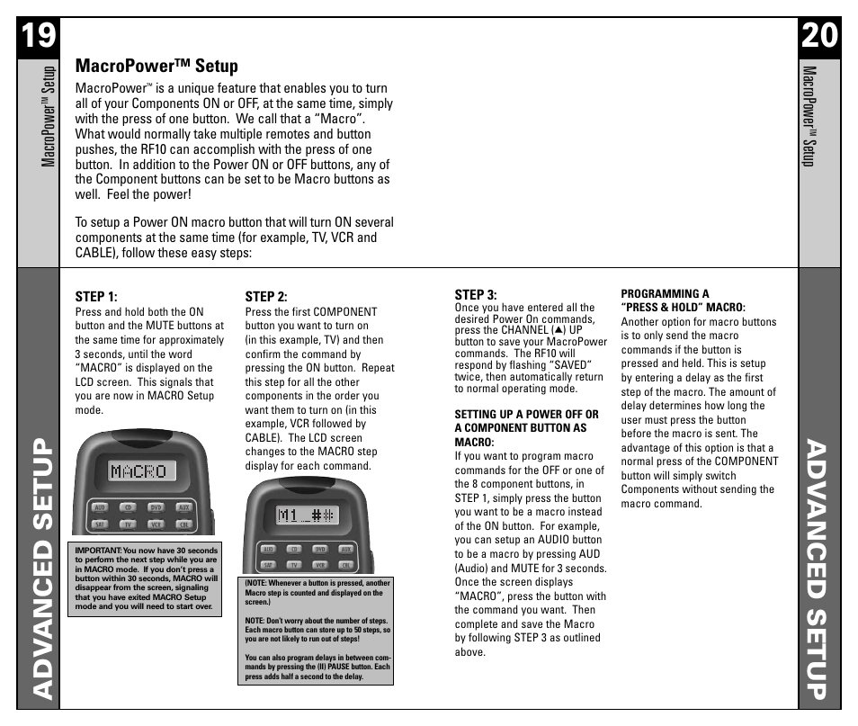 Adv anced setup adv anced setup | Universal Remote Control (URS) RF10 User Manual | Page 11 / 36