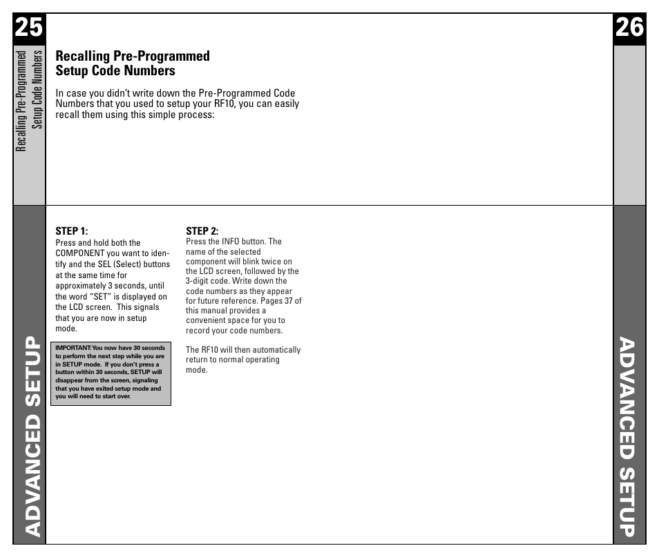 Adv anced setup adv anced setup | Universal Remote Control (URS) RF10 User Manual | Page 14 / 36