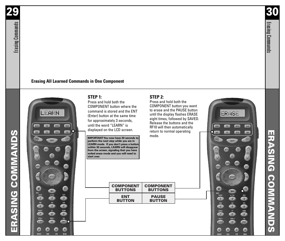 Erasing commands | Universal Remote Control (URS) RF10 User Manual | Page 16 / 36