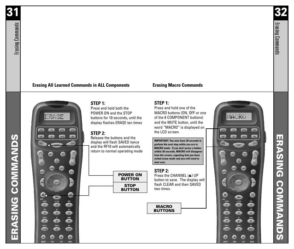 Erasing commands | Universal Remote Control (URS) RF10 User Manual | Page 17 / 36