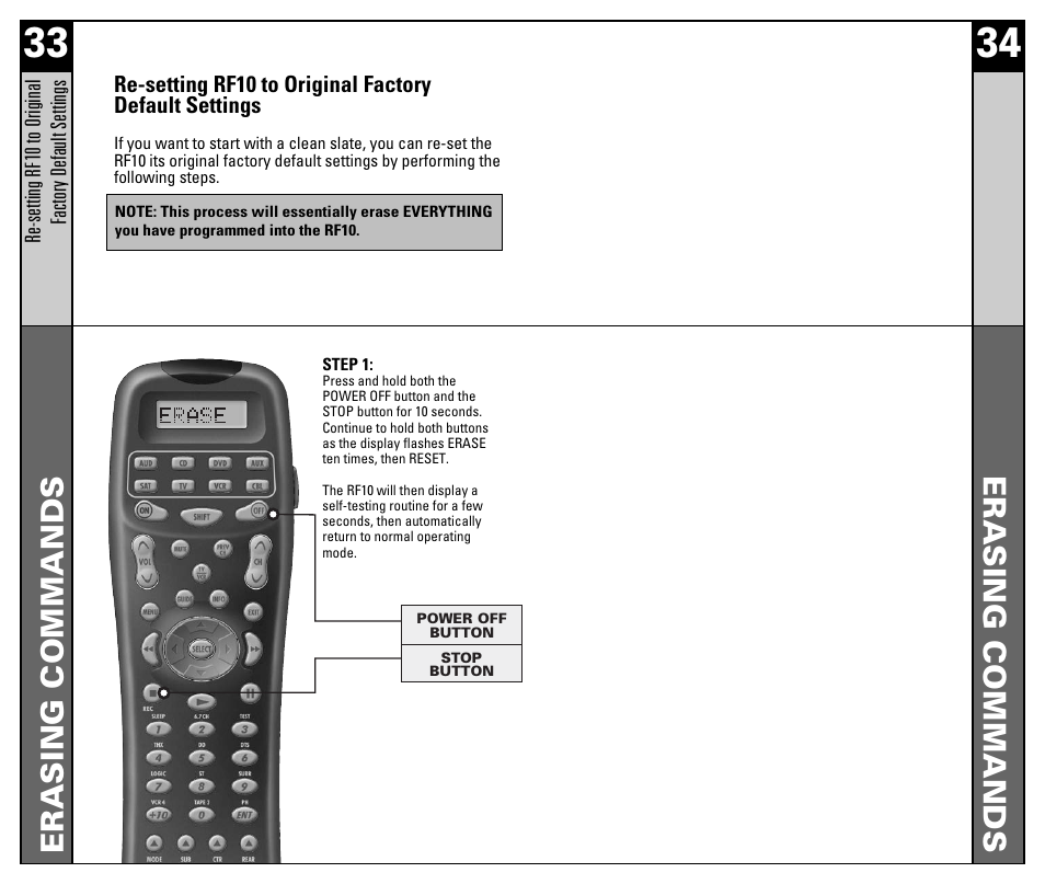 Erasing commands | Universal Remote Control (URS) RF10 User Manual | Page 18 / 36